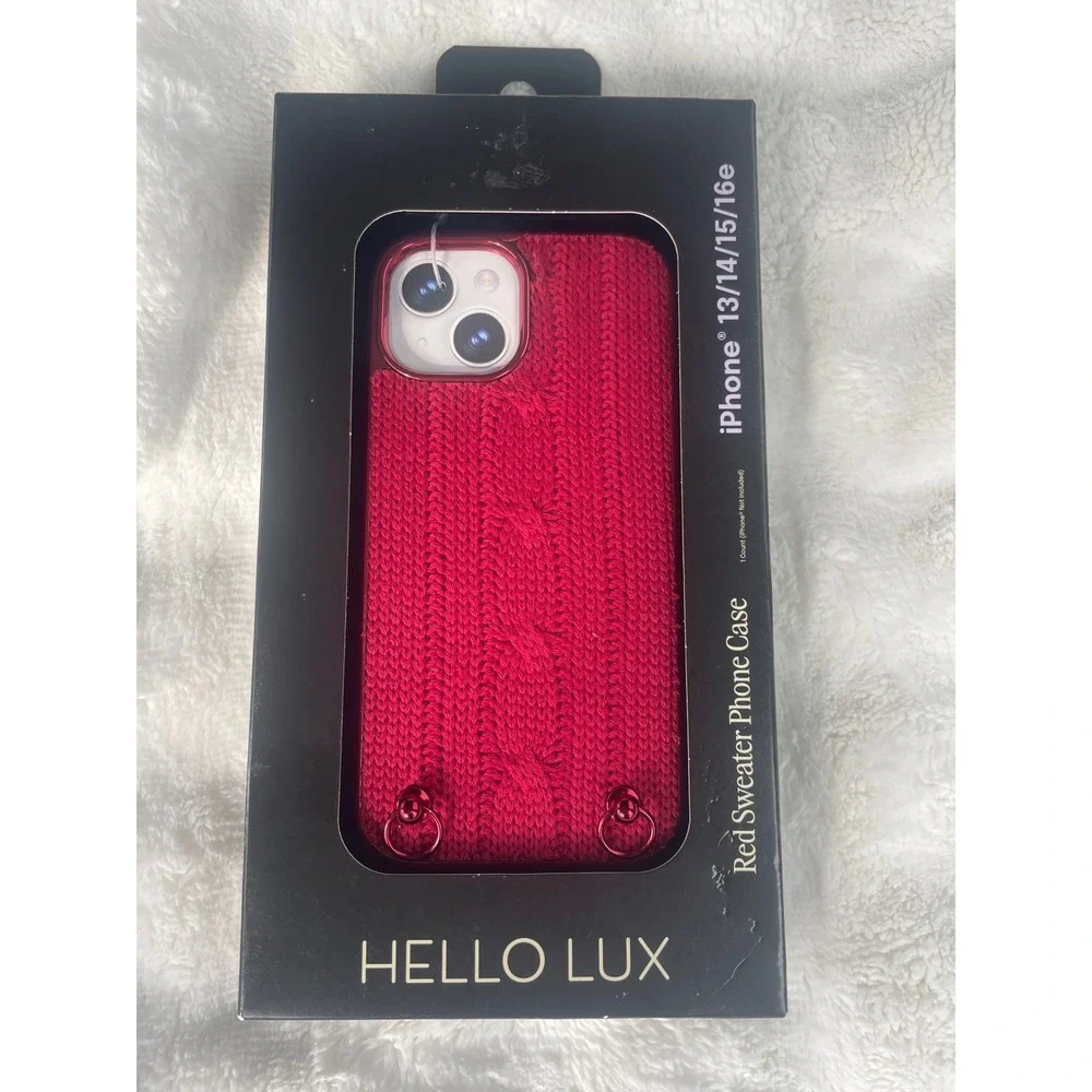 Hello Lux Red Sweater Phone Case iPhone‎ 13 14 15 16e Cable Knit Textured Cover